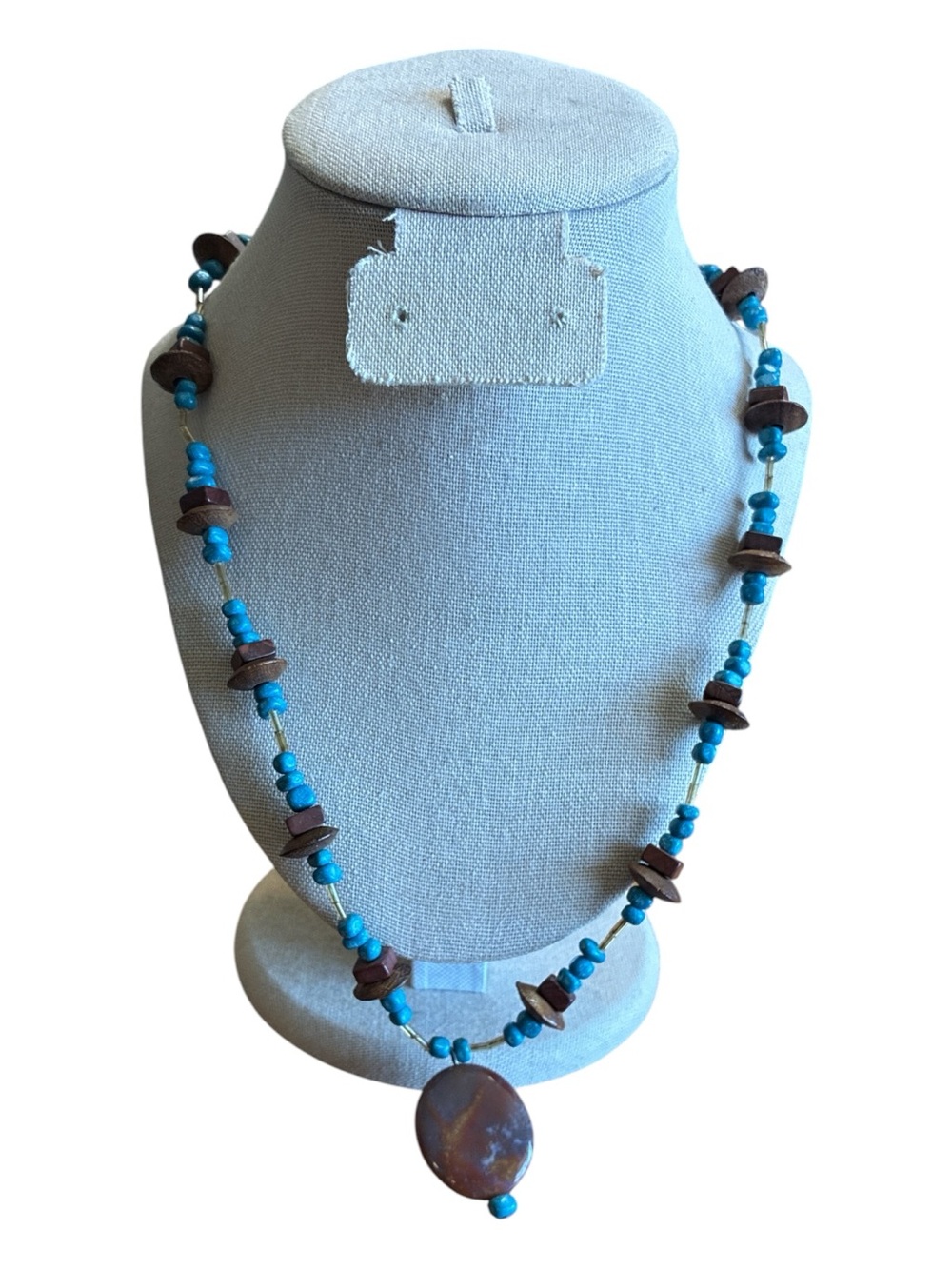 ✨3/$15 ✨ Turquoise Blue and Brown Bead Pendant Necklace